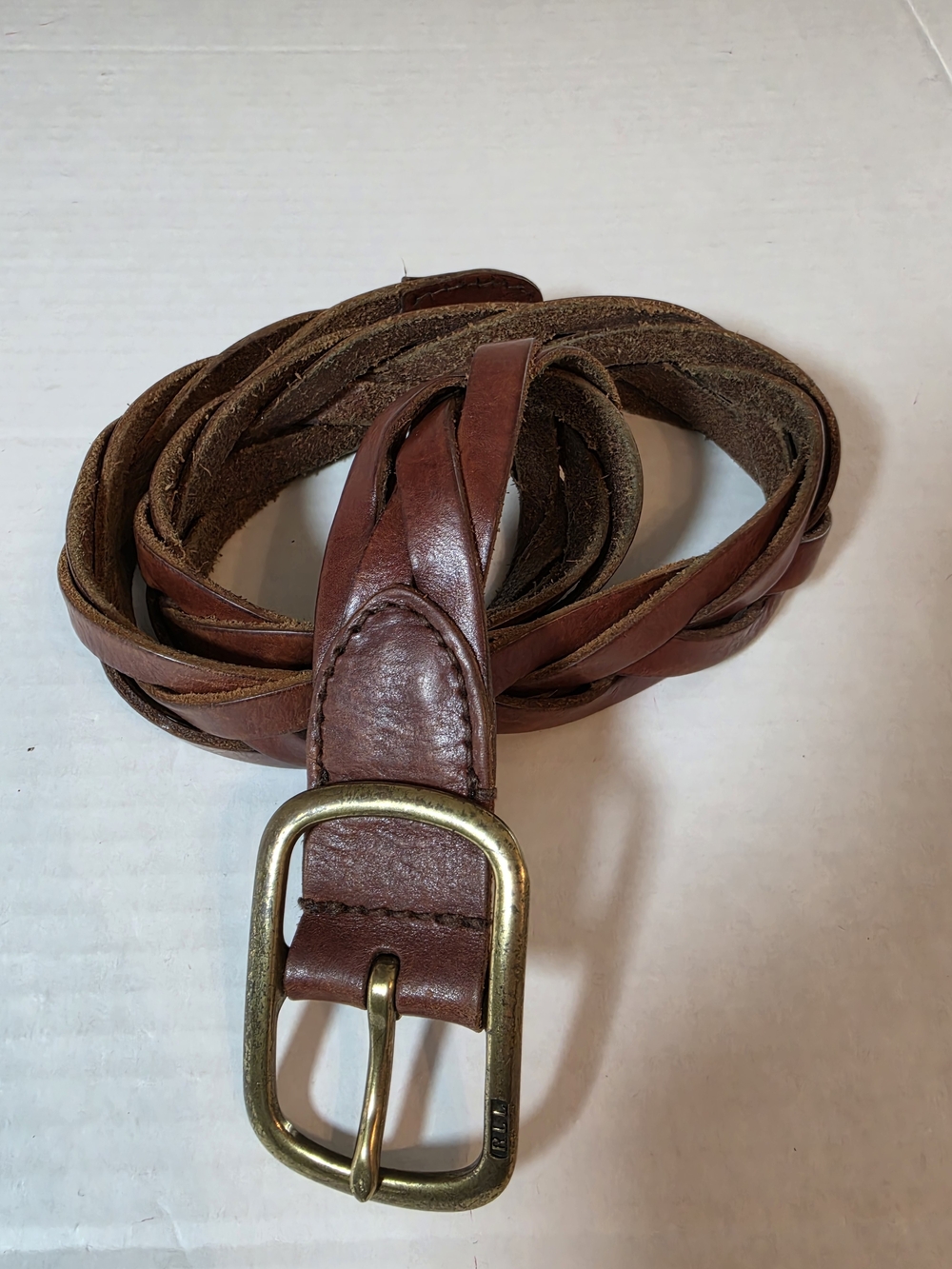 Ralph Lauren Vintage Braided Brass Buckle Womens Belt Size Small Brown